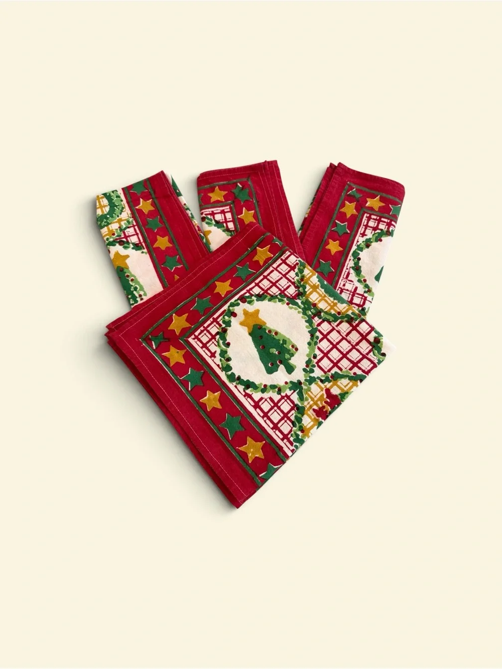 Festive Red & Green Christmas Tree pomegranate cloth napkins